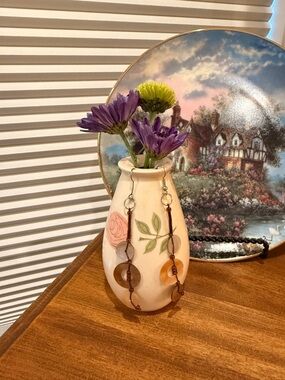 Handcrafted Drop Earrings in Brown and Silver Tones